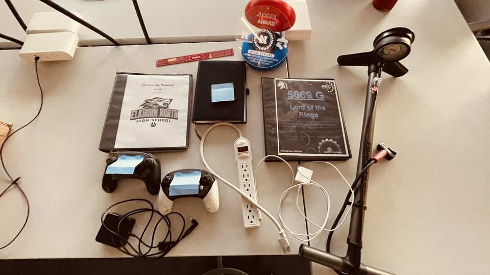 Upright photo of all forgotten items on a table
